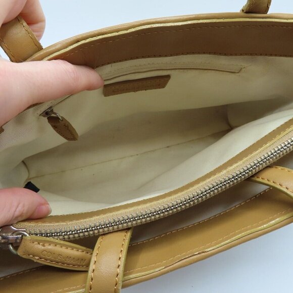 Cole Haan Basket Weave Tan Brown Genuine Leather Woven Top Handle Bag Handbag - Picture 8 of 11